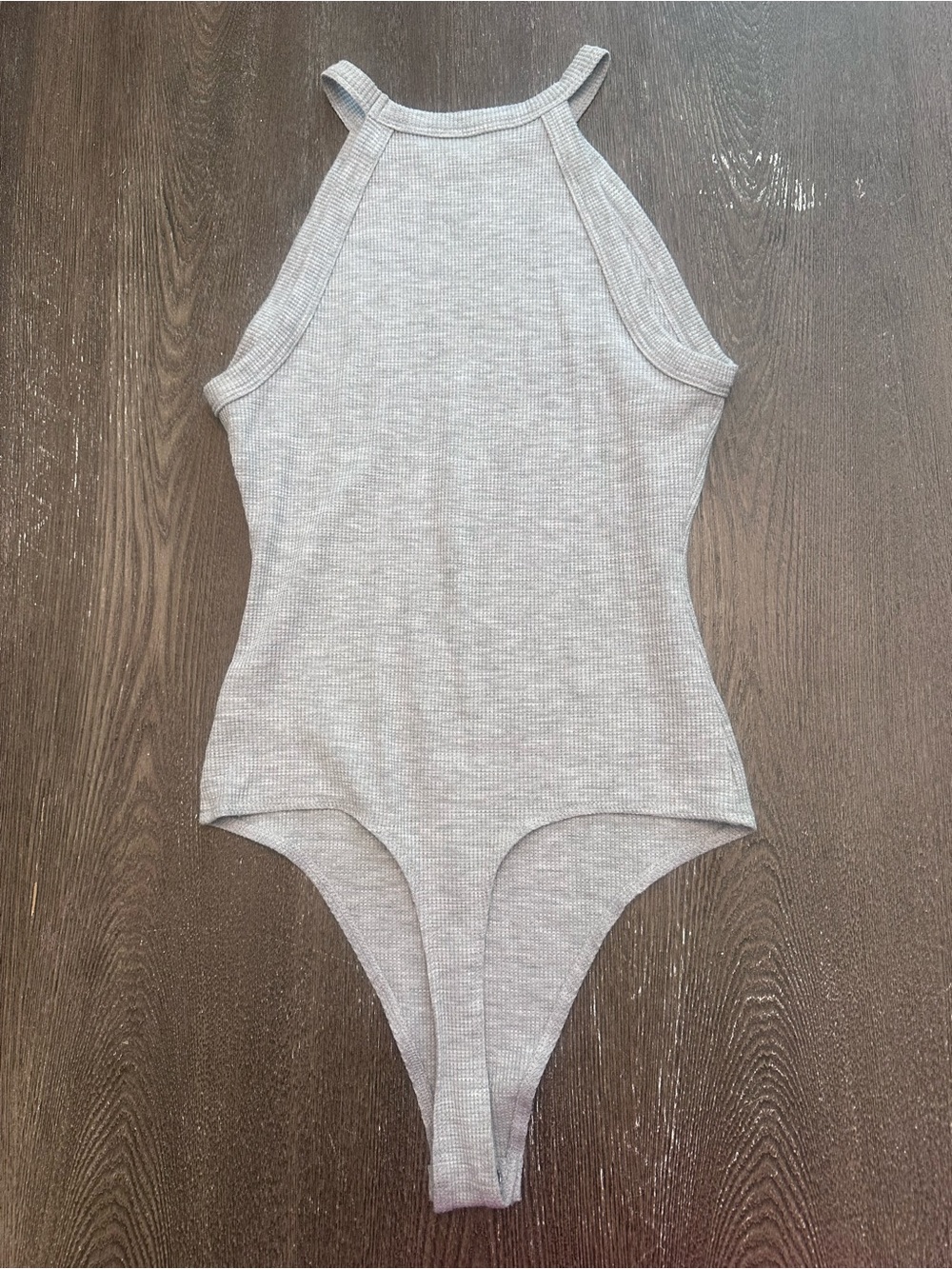 NWOT AMERICAN EAGLE OUTFITTERS GREY RIBBED THONG BODYSUIT - Size Small SKU:228 - Picture 2 of 4